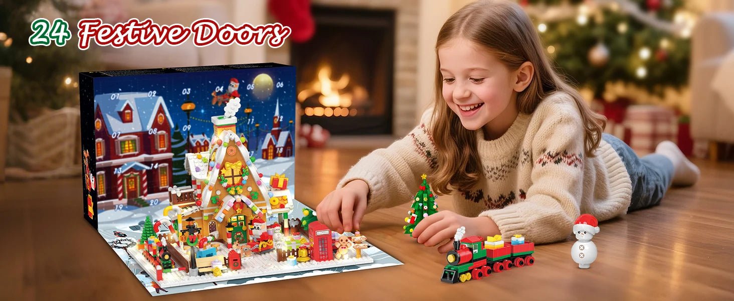 Advent Calendar 2025 – Gingerbread House LED Building Set, 24 Days Christmas Countdown - silverfoxgoods